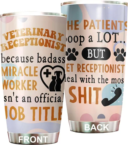 Vista 26 de Vaso de recepcionista veterinario de acero inoxidable de 20 onzas, hermoso regalo de recepcionista veterinario de flores para cumpleaños, regalos