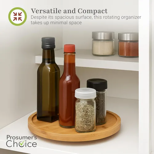 Vista 6 de Prosumer's Choice Bamboo Lazy Susan - Organizador giratorio de 10 x 10 pulgadas, estante giratorio para condimentos y especias, organizador