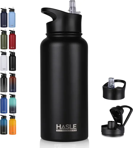 Vista 40 de HASLE OUTFITTERS Botella de agua aislada de 22 onzas, botella de agua de acero inoxidable de doble pared de boca ancha con tapa de popote y tapa