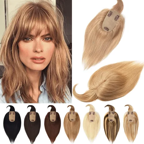 Vista 24 de Toppers de cabello humano real para mujeres con cabello delgado, 6 pulgadas, marrón oscuro