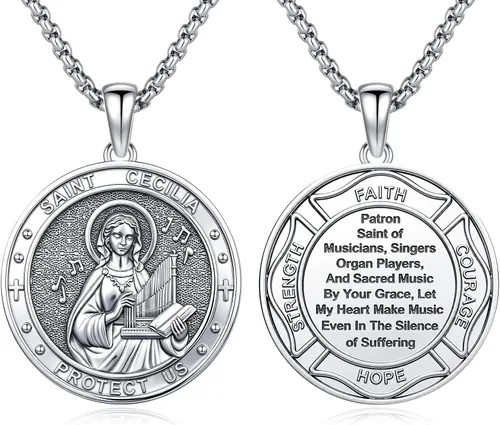 Vista 45 de Collar con colgante de amuleto de medalla de San de plata 10A-St Michael Oval
