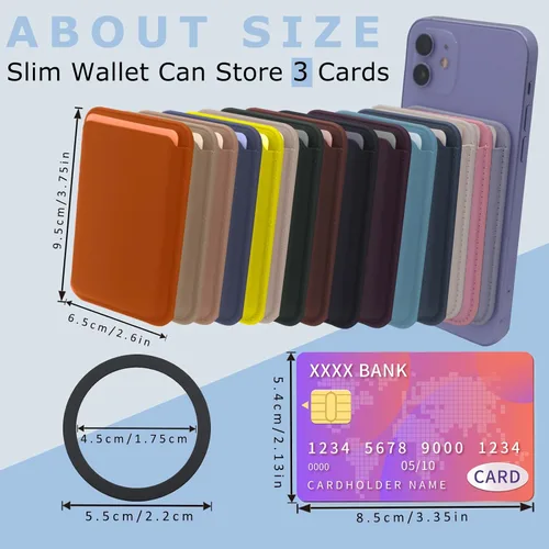 Vista 4 de Cartera magnética para tarjetas con anillo para MagSafe iPhone 14/13/12 Mini Plus y Pro Max, funda de cuero resistente y segura para teléfono