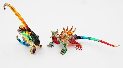 Vista 5 de Bandera de vidrio soplado a mano de color artístico Peces VS lagarto Animales en miniatura Pequeñas figuras coleccionables decorativas y regalos