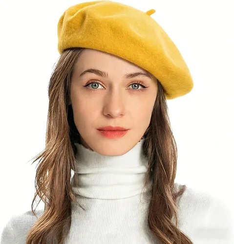 Vista 67 de ZLYC Boina Francesa de Lana Sombrero Color Sólido Gorra Boina para Mujeres y Niñas Amarillo básico
