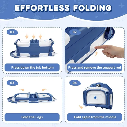 Vista 4 de Bañera para bebé, bañera plegable para bebé con termómetro y cojín flotante suave, bañeras portátiles de viaje para bebés para recién nacidos a Gris