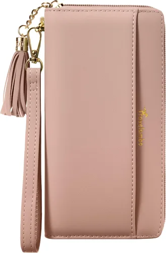 Vista 13 de Carteras con borla Travelambo para mujer, plegable, pulsera, cartera larga negro (A01 Black)