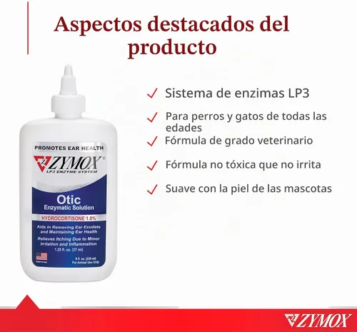 Vista 3 de Solución enzimática Otic para tratamiento de problemas de oído de mascotas con hidrocortisona de Zymox