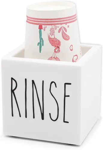 Vista 9 de Dispensador de vasos de papel Dixie de acrílico negro, portavasos desechables con organizador de enjuague, portavasos de 3/5 oz, organizador