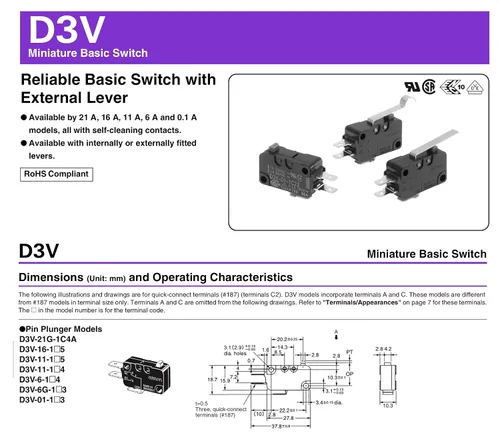 Vista 2 de Snap Micro Switch D3V-16G-1C25 D3V-16G-3C25 Horno microondas normalmente abierto para microondas Frigidaire 5304440026 (paquete de 2)