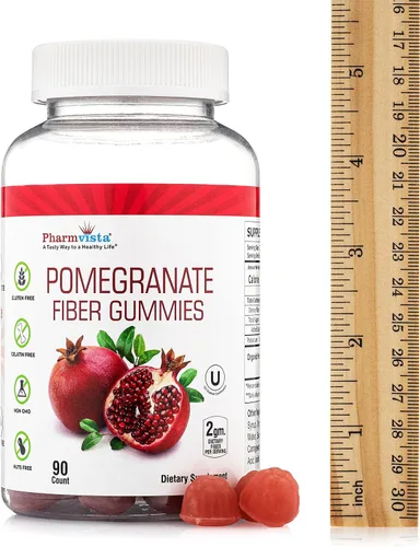 Vista 3 de Pharmvista Gomitas de fibra de granada para adultos y niños, 100 mg - Suplemento vegano de granada sin gluten rico en gomitas masticables de fibra