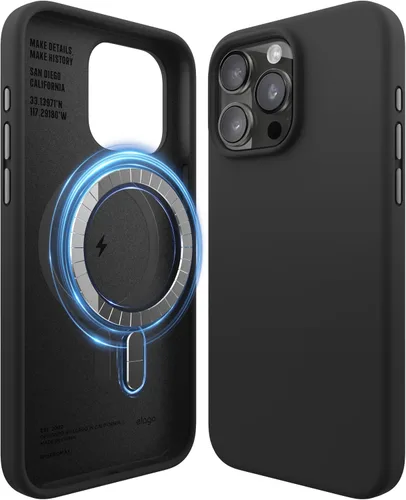 Vista 27 de elago - Carcasa magnética de silicona para iPhone 15, color negro Compatible con MagSafe, imanes integrados, silicona de agarre suave, a prueba