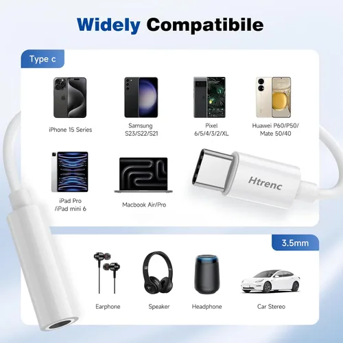 Vista 3 de Adaptador USB C a conector de auriculares de 0.138 in para iPhone 16/16 Pro/15/15 Pro/Pro Max/Plus, cable auxiliar tipo C compatible con iPad