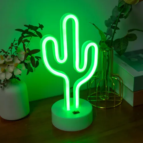 Vista 7 de Luces de neón de cactus verdes con base de soporte, letreros de neón de cactus para dormitorio, mesa, bar, cumpleaños, decoración de Navidad, verano