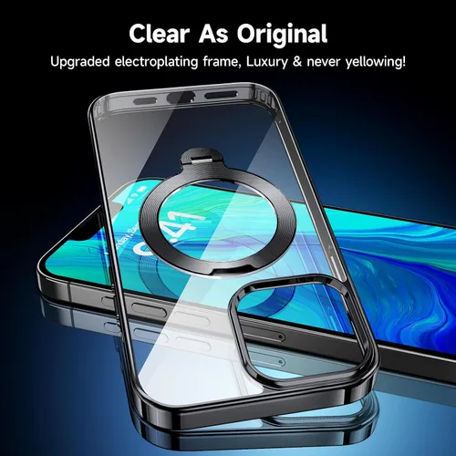 Vista 4 de [Protección Tri-Shield] Funda para iPhone 13 Pro con soporte giratorio de 360° compatible con MagSafe [anillo magnético de CD)