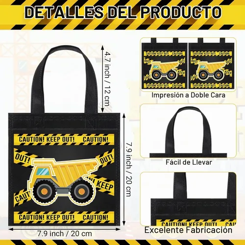 Vista 2 de Photect 24 piezas de bolsas de regalo para fiesta de construcción temática de construcción, bolsa de camión volquete no tejida mini con asas