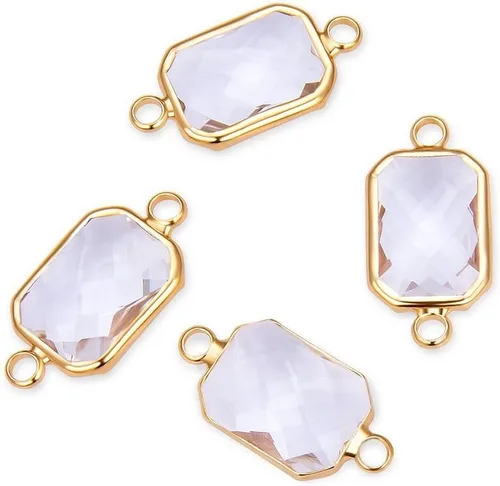 Vista 5 de Adabele 5pcs grado A abril diamante claro piedra natal conector rectángulo de corte radiante enlace 0.551 in plateado plata cristal Rhinestone Bead