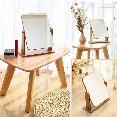 Vista 2 de Tocador HD con base de madera, espejo de maquillaje para dormitorio de niña, giratorio de 360°, espejo de afeitado de escritorio, adornos