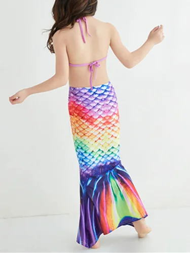 Vista 4 de renvena Traje de baño de princesa de 2 piezas para niñas con escamas de pez falda de cola de sirena tankini