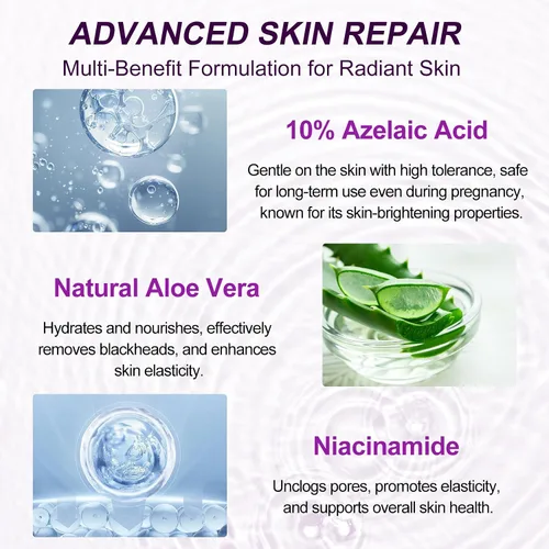 Vista 5 de Suero de ácido azelaico – Ácido azelaico 10% para tratamiento del acné – Cuidado rápido de la piel con rosácea – Alivio del enrojecimiento facial