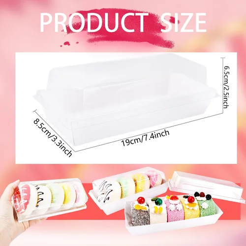 Vista 2 de Paquete de 60 cajas de embutidos de 7.5 pulgadas con tapas transparentes, cajas de papel blanco para panadería, recipientes pequeños para postres