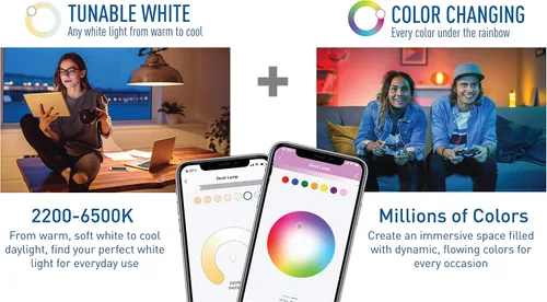 Vista 14 de Cree Lighting Connected Max - Bombilla LED inteligente A19 de 60 W, blanco ajustable + cambio de color, 2.4 GHz, funciona con Alexa y Google Home