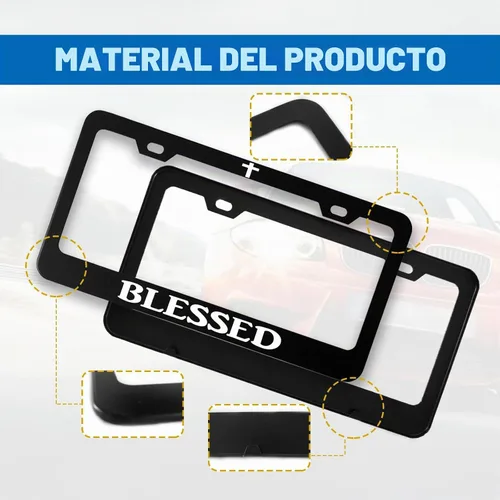 Vista 3 de Divertido marco de aluminio de metal para placa de matrícula con textos humorísticos, cubierta de automóvil Blessed Christian Black con 2 agujeros
