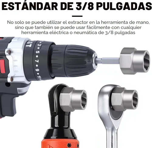 Vista 7 de Kit de extractor de pernos, juego de 14 piezas de extracción de pernos y tuercas con adaptador de 3/8 pulgadas, juego de extractor de pernos rayados