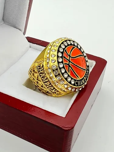 Vista 2 de Anillos deportivos de descuento, ANILLO DE CAMPEONATO DE BALONATO DE BASKETBALL REDONDO — ORO, PINTADO BALL, Anillos de jugador 19-8