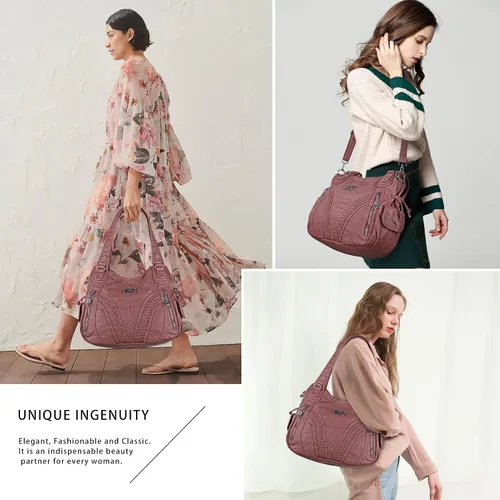 Vista 8 de Carteras y bolsos de mano para mujeres, bolso tote de moda, bolsos de hombro con asa superior, carteras tipo satchel de cuero sintético lavado