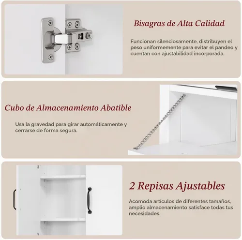Vista 5 de Spirich Armario de almacenamiento sobre el inodoro con puertas y cubo