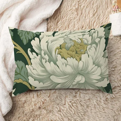 Vista 178 de ArogGeld Funda de cojín con flores verdes y blancas con flores grises y negras y hojas verdes en estilo chinoiserie, funda de almohada cuadrada