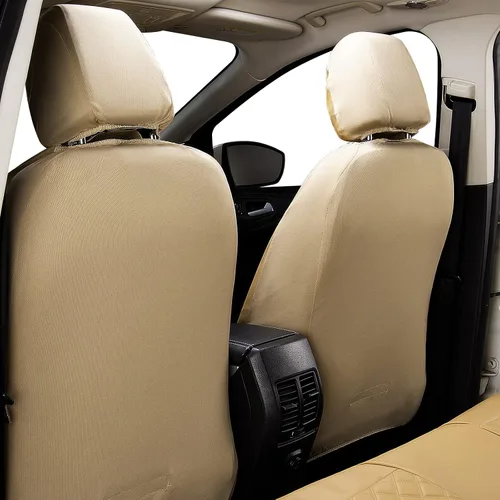 Vista 3 de Flying Banner - Fundas para asientos de coche, cuero sintético, resistentes, para banco trasero, juego completo, impermeables, ajuste universal Beige