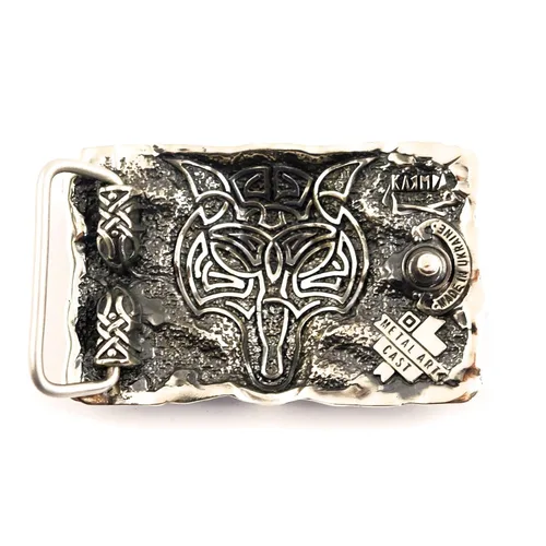 Vista 2 de Belt buckle Fenrir Wolf, Handmade Old Norse Scandinavian viking mithology werewolf solid German silver belt buckle