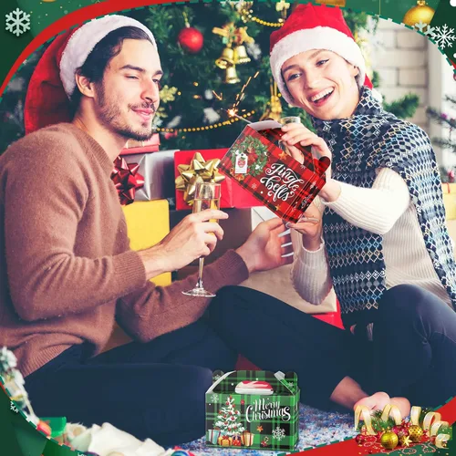 Vista 3 de Cholemy 96 cajas de regalo de Navidad de cartón 3D, cajas de regalo a cuadros de Navidad, cajas de papel de galletas de Navidad, cajas de dulces