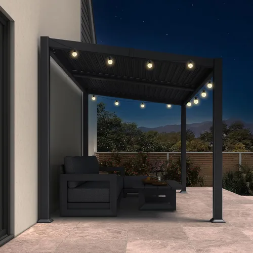 Vista 19 de PURPLE LEAF Pérgola con listones de techo rígido de 8 x 10, pérgola de aluminio para patio al aire libre con techo ajustable a prueba de lluvia