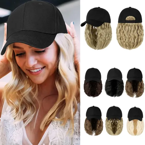 Vista 16 de Peluca de gorra de béisbol para mujer, gorra de béisbol con extensiones de cabello, gorra ajustable adjunta de 24 pulgadas de largo, ondulada