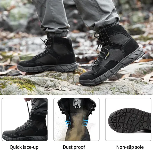 Vista 2 de FREE SOLDIER Waterproof Hiking Work Boots Men's Tactical Boots 6 Inches Lightweight Military Boots Breathable Desert Boots