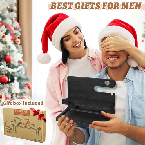 Vista 7 de Regalos para hombres Estación de acoplamiento de teléfono de madera para hombres Organizador de mesita de noche Regalos para papá Estación de carga