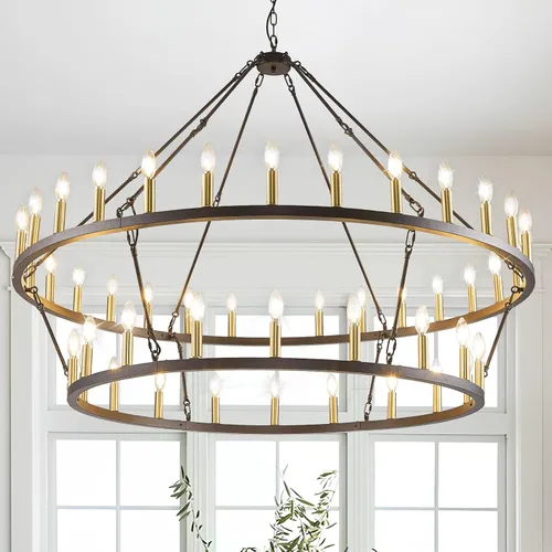 Vista 23 de Candelabro de granja de plata, lámpara de 12 luces con ruedas de carro, accesorio de luz para comedor, lámparas rústicas de isla de cocina GHDFGD-10