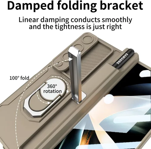 Vista 5 de Wefor Funda para Samsung Galaxy Z Fold 4 con soporte para S Pen (protección de bisagra), soporte magnético de anillo de 360°, cubierta de cámara