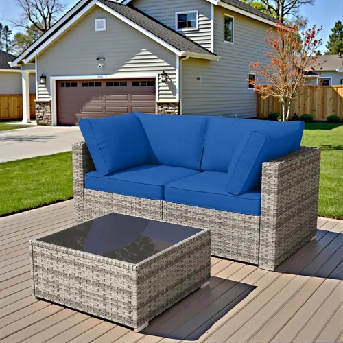 Vista 32 de HOOOWOOO Patio Sectional Furniture Set,2 Piece Couch Set with 2 Matching Armless Chairs(Beige)