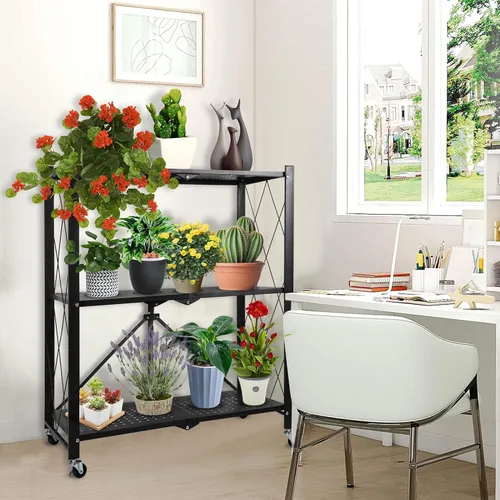 Vista 6 de Soporte de metal para plantas, estante plegable de 3 niveles para flores