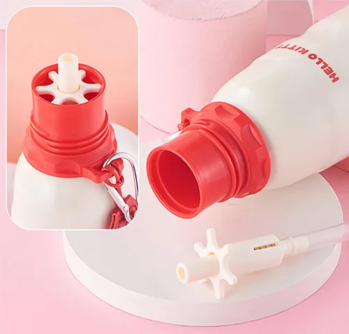 Vista 3 de Hello Kitty - Botella de agua aislada de acero inoxidable con llavero y correa, color rosa, 20.3 fl oz
