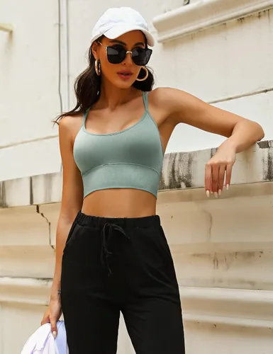 Vista 5 de Sykooria - Sostén deportivo con tirantes para mujer, espalda cruzada sexi, para yoga, correr, atletismo, gimnasio, entrenamiento, camiseta sin