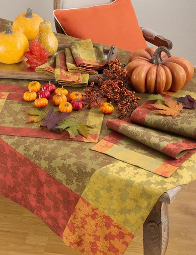 Vista 2 de SARO LIFESTYLE Camino de mesa de algodón jacquard con diseño de follaje otoñal, 13 x 72 pulgadas, multicolor