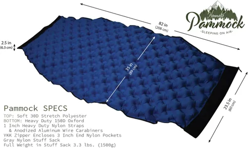 Vista 4 de Pammock - Colchoneta para dormir que se convierte en una hamaca inflable, ideal para acampar, mochileros, senderismo, Airpad, bolsa de transporte