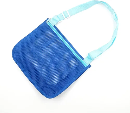 Vista 10 de UTTPLL Bolsa de playa de malla colorida ajustable para niños, bolsa de red de secado rápido para conchas marinas que recolecta arena juguete