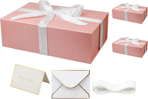Vista 12 de YINUOYOUJIA Cajas de regalo grandes negras con tapa, caja de regalo magnética de 14 x 9 x 4.5 pulgadas con cinta, tarjetas y sobres para regalos