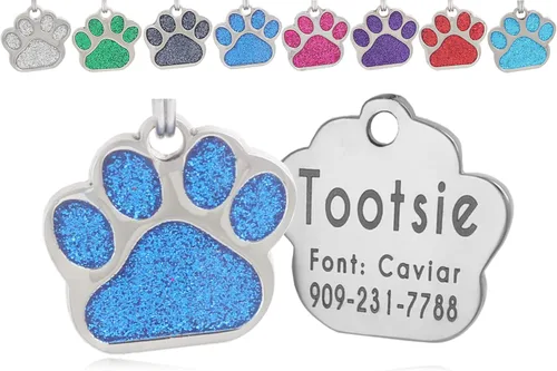 Vista 17 de Etiquetas de identificación de mascotas de acero inoxidable grabadas con láser, personalizadas para perros y gatos, etiqueta redonda de hueso