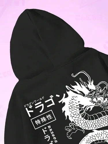 Vista 3 de SHENHE Sudadera con capucha para hombre con estampado de dragón y letras gráficas